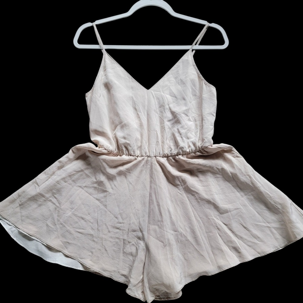 Amanda Uprichard Cream Spaghetti Strap V-Neck Elastic Waist Romper Small - Picture 2 of 10